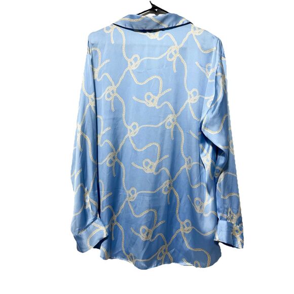 ZARA Blue Rope Print Satin Button Up Shirt XXL Long Sleeve Blouse Top - Picture 5 of 10